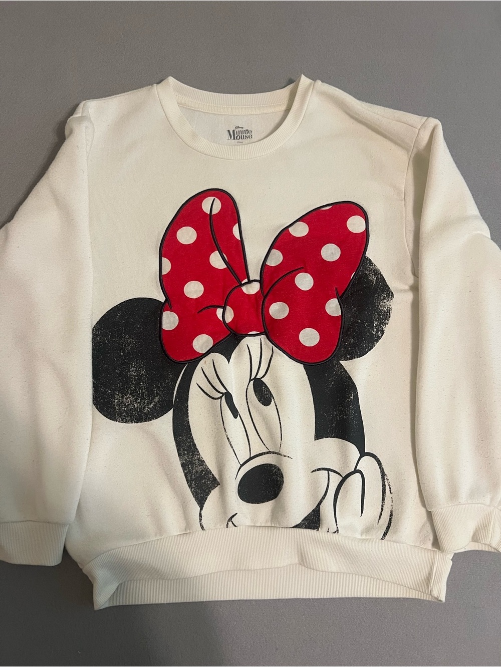 Disney Cream Sweatshirt with Red Polka-Dot Minnie Bow youth size